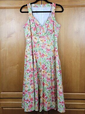 Talbots Vintage 1990s Rose Print Empire Waist Cotton Midi Sundress - 4